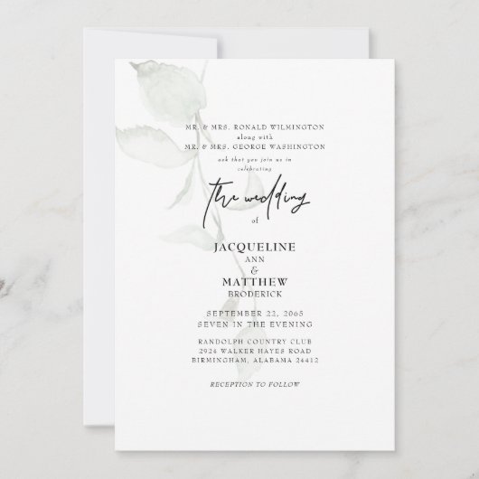 Eenvoudige Greenery Beide Parents Wedding Invitati Kaart (Voorkant)