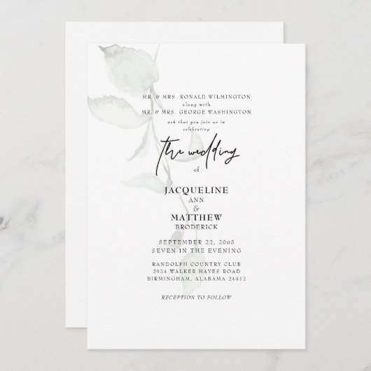 Eenvoudige Greenery Beide Parents Wedding Invitati Kaart (Voorkant / Achterkant)