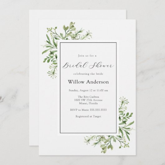 Eenvoudige Greenery Bridal Shower-uitnodiging Kaart (Voorkant / Achterkant)