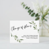 Eenvoudige Greenery Change of Plans Postponed Wedd Briefkaart (Staand voorkant)