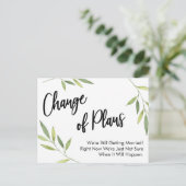 Eenvoudige Greenery Change of Plans Postponed Wedd Briefkaart (Staand voorkant)