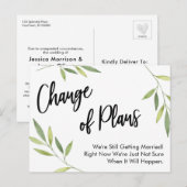 Eenvoudige Greenery Change of Plans Postponed Wedd Briefkaart (Voorkant / Achterkant)