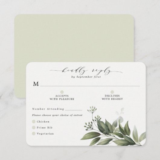 Eenvoudige Greenery Eucalyptus RSVP-kaart Opties v RSVP Kaartje (Voorkant / Achterkant)