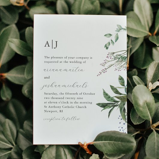 Eenvoudige Greenery Foto en Monogram Wedding Kaart