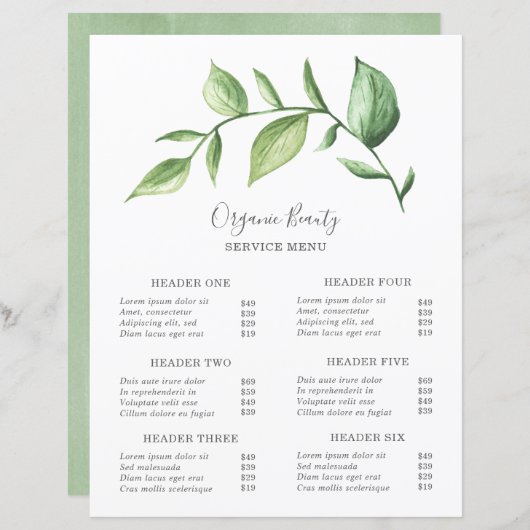 Eenvoudige Greenery Modern Elegant Rustic Price Li (Voorkant / Achterkant)