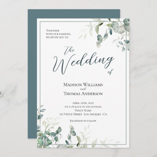 Eenvoudige Greenery Script Typografie QR Code Wedd Kaart (Voorkant / Achterkant)