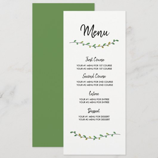 Eenvoudige Greenery Wedding-menukaart Menu (Voorkant / Achterkant)