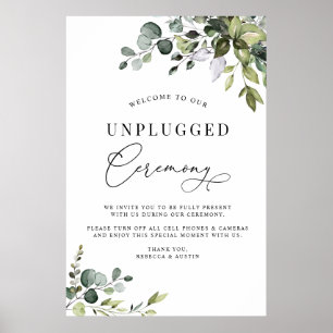 Eenvoudige Greenery Wedding Unplugged Ceremonie Poster