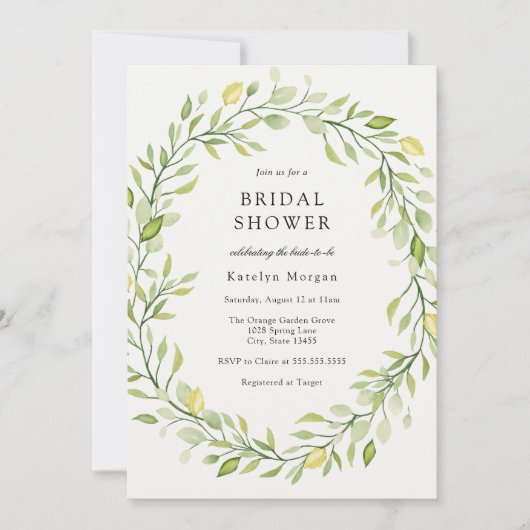 Eenvoudige Greenery Wreath Bridal Shower Invitatio Kaart (Voorkant)