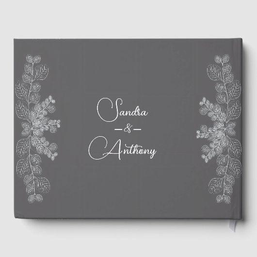 Eenvoudige Grey Line Art Eucalyptus bruiloft gaste Gastenboek (Achterkant)