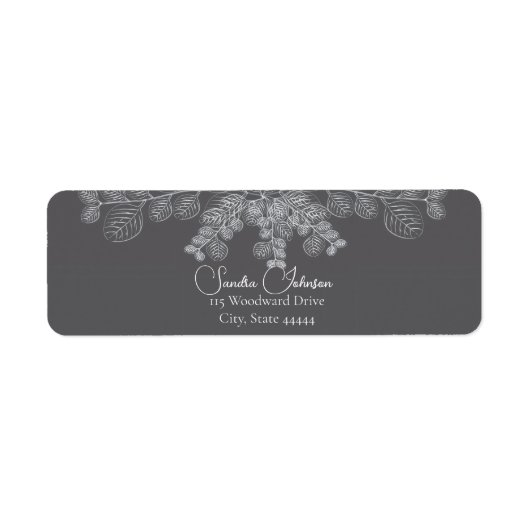 Eenvoudige Grey Line Art Eucalyptus Wedding Return Etiket (Voorkant)