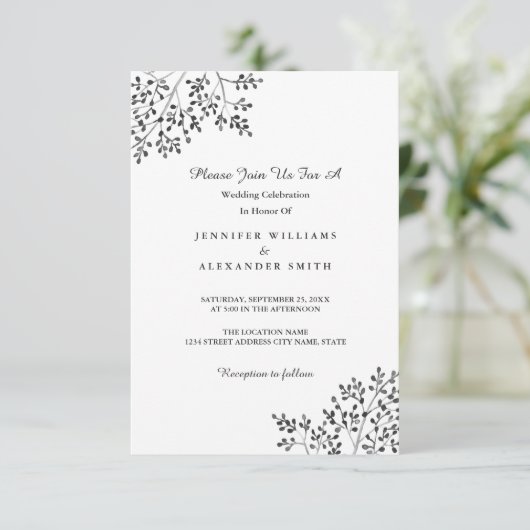 Eenvoudige Grey Natuur bruiloft uitnodigingen (Staand voorkant)