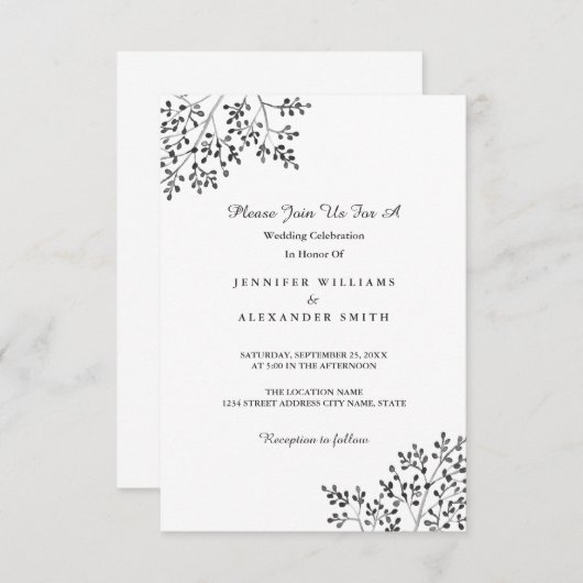 Eenvoudige Grey Natuur bruiloft uitnodigingen (Voorkant / Achterkant)