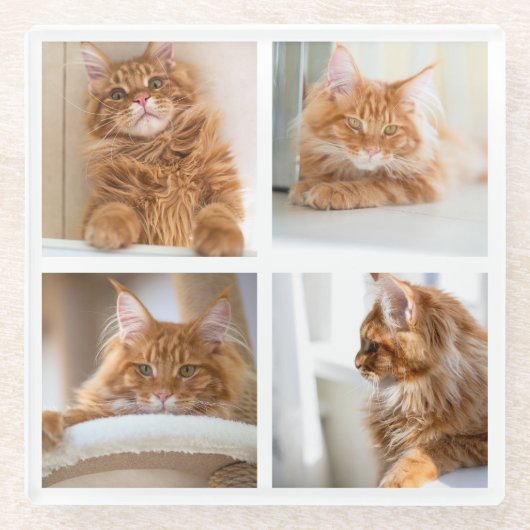 Eenvoudige Grid Collage 4 Vier Foto's Glazen Onderzetter (Voorkant)