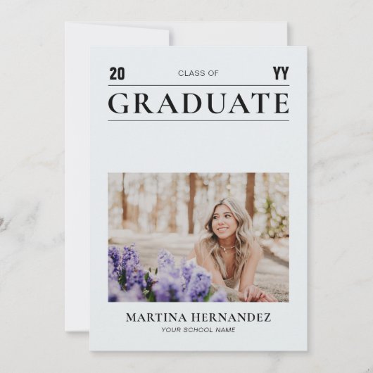 Eenvoudige Grijs Afstuderen Fotoaankondiging Aankondiging (Voorkant)