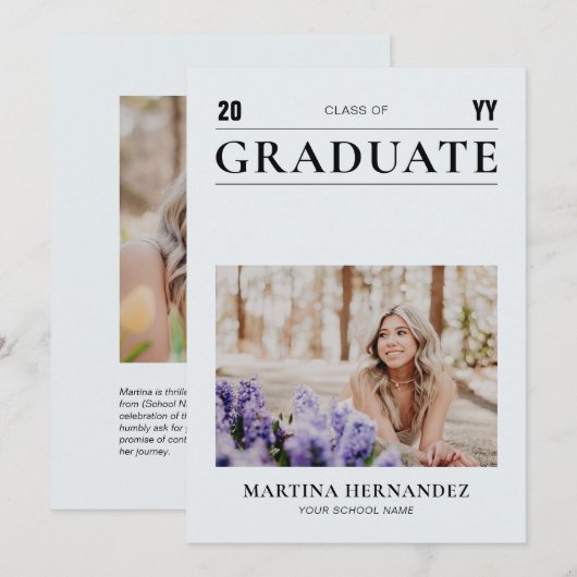 Eenvoudige Grijs Afstuderen Fotoaankondiging Aankondiging (Voorkant / Achterkant)