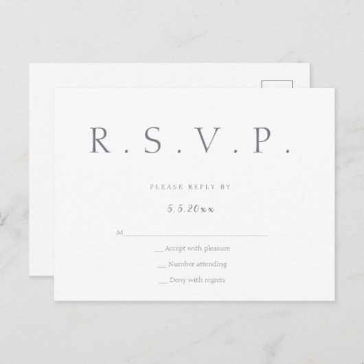 Eenvoudige grijs belettering bruiloft RSVP briefka Uitnodiging Briefkaart (Voorkant / Achterkant)