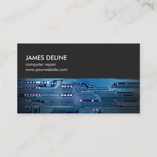 Eenvoudige Grijs Blauw Circuit Board Computer Repa Visitekaartje (Voorkant)
