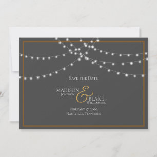 Eenvoudige Grijs en Koper String Lights Save the D Date