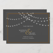 Eenvoudige Grijs en Koper String Lights Save the D Save The Date (Voorkant / Achterkant)