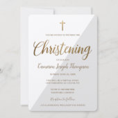 Eenvoudige Grijs Wit Goud Kruis Virtuele doop Kaart (Voorkant)