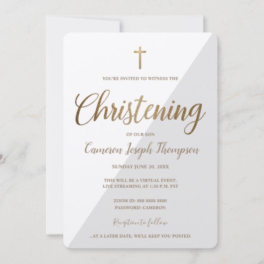 Eenvoudige Grijs Wit Goud Kruis Virtuele doop Kaart (Voorkant)