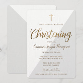 Eenvoudige Grijs Wit Goud Kruis Virtuele doop Kaart