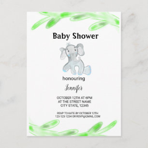 Eenvoudige grijsblauwe baby olifant waterverf baby briefkaart