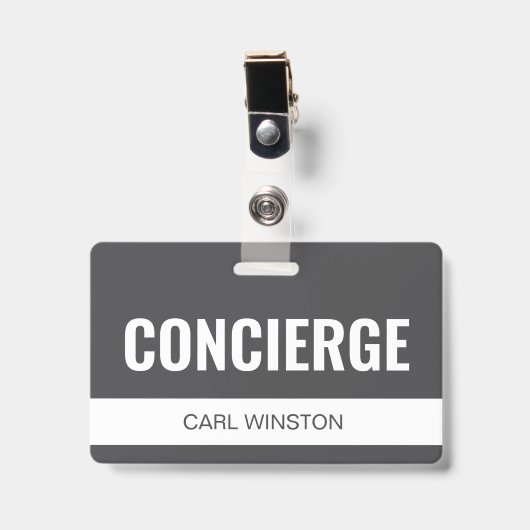 Eenvoudige grijze aangepaste hotelconciërge-werk-I Badge (Voorzijde met clip)