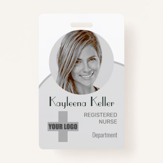 Eenvoudige grijze cirkel Foto Logo-streepjescode-I Badge (Voorkant)