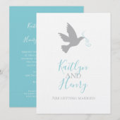 Eenvoudige grijze duif met aqua blauw lint bruilof kaart (Voorkant / Achterkant)