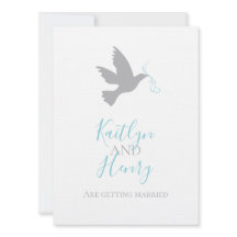 Eenvoudige grijze duif met aqua blauw lint bruilof