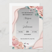 Eenvoudige grijze en roze bruiloft uitnodiging (Voorkant / Achterkant)