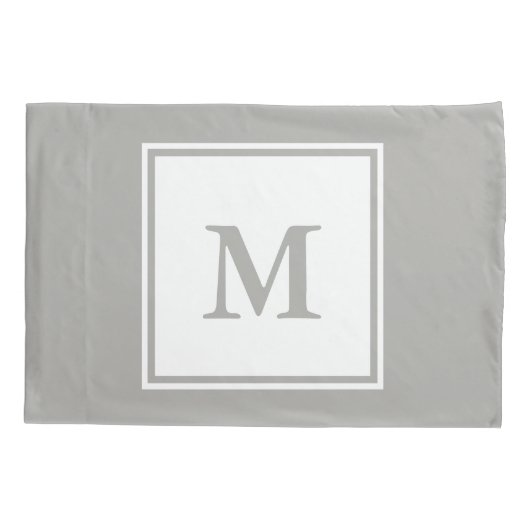 Eenvoudige grijze en witte monogrammen kussensloop (Achterkant)