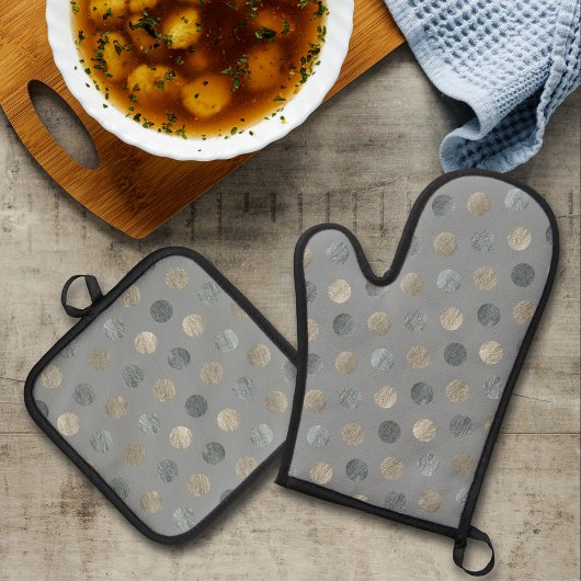 Eenvoudige grijze en zilverpokkendots Modern & Ele Ovenwant & Pannenlap Set