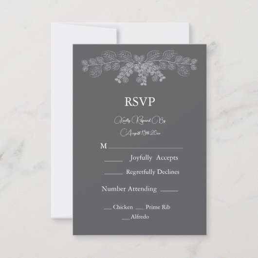 Eenvoudige Grijze Eucalyptus Line Art Wedding RSVP Kaartje (Voorkant)