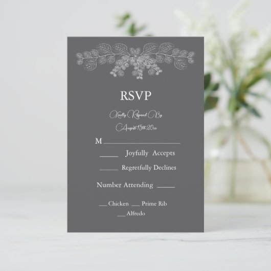 Eenvoudige Grijze Eucalyptus Line Art Wedding RSVP Kaartje (Staand voorkant)