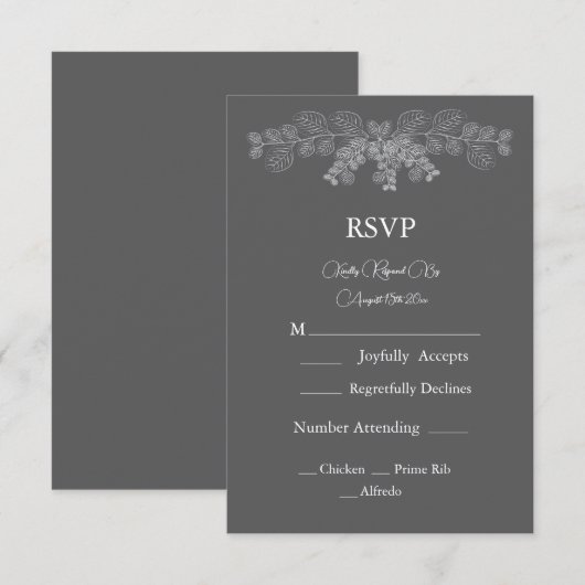 Eenvoudige Grijze Eucalyptus Line Art Wedding RSVP Kaartje (Voorkant / Achterkant)