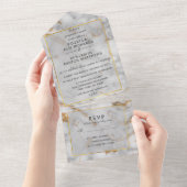 Eenvoudige grijze goudmarmer Agate Elegant All In One Uitnodiging (Afscheurbaar)