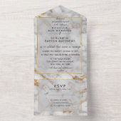 Eenvoudige grijze goudmarmer Agate Elegant All In One Uitnodiging (Binnen)