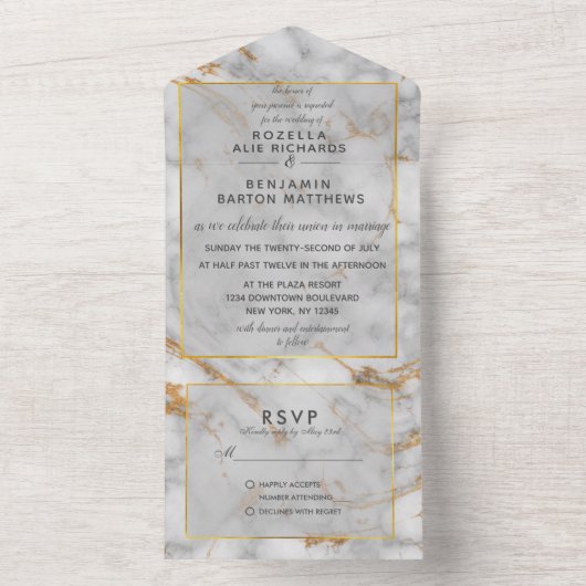 Eenvoudige grijze goudmarmer Agate Elegant All In One Uitnodiging (Binnen)