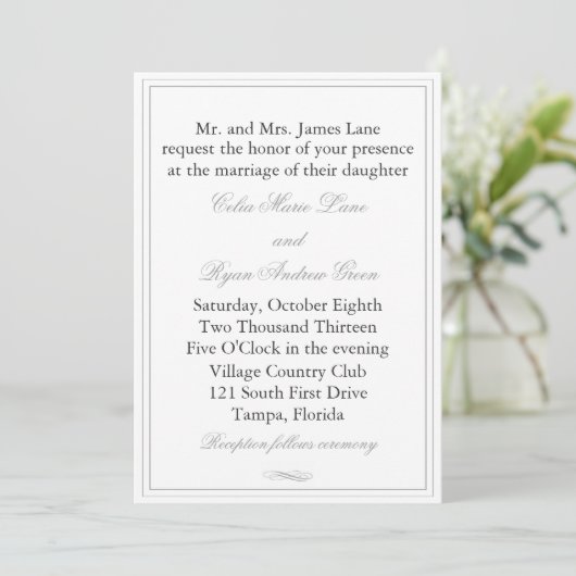 Eenvoudige grijze grens bruiloft uitnodiging (Staand voorkant)