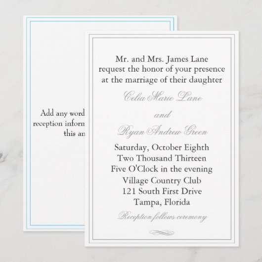 Eenvoudige grijze grens bruiloft uitnodiging (Voorkant / Achterkant)