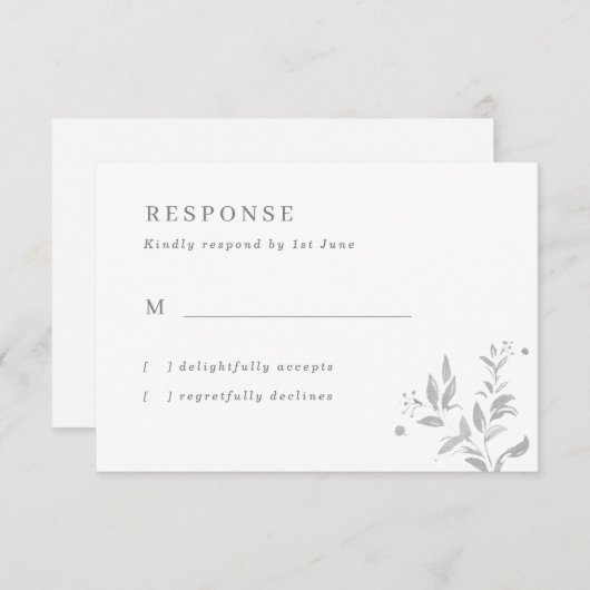Eenvoudige grijze lederen bruiloft RSVP-kaart RSVP Kaartje (Voorkant / Achterkant)