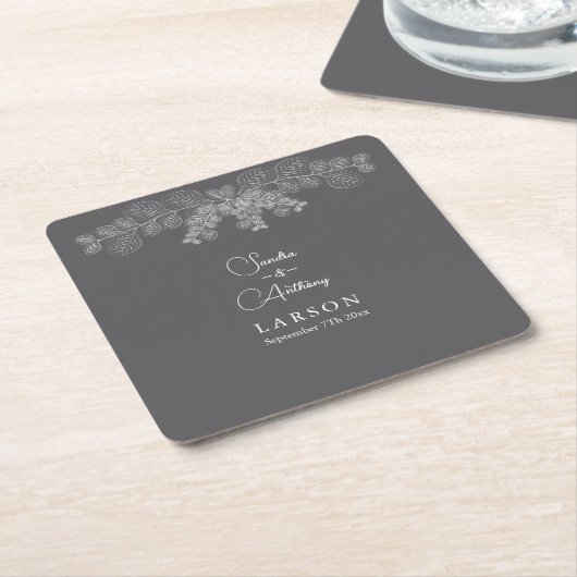 Eenvoudige Grijze Lijn Art Eucalyptus Wedding Kartonnen Onderzetters (Schuin)