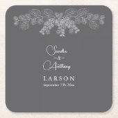 Eenvoudige Grijze Lijn Art Eucalyptus Wedding Kartonnen Onderzetters (Voorkant)