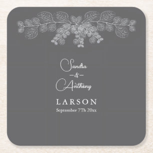 Eenvoudige Grijze Lijn Art Eucalyptus Wedding Kartonnen Onderzetters