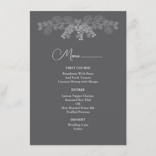 Eenvoudige Grijze Lijn Art Eucalyptus Wedding Menu (Voorkant)