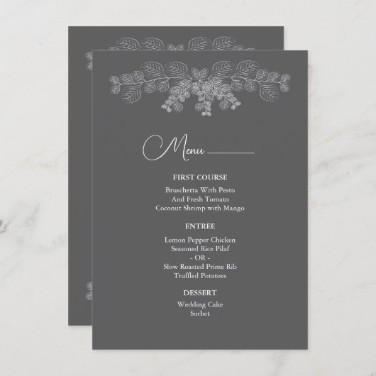 Eenvoudige Grijze Lijn Art Eucalyptus Wedding Menu (Voorkant / Achterkant)