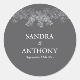 Eenvoudige Grijze Lijn Art Eucalyptus Wedding Ronde Sticker